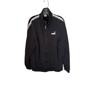 Puma Men's Zip-Up Sweatshirt Jacket Black Logo Track Jacket Size XL